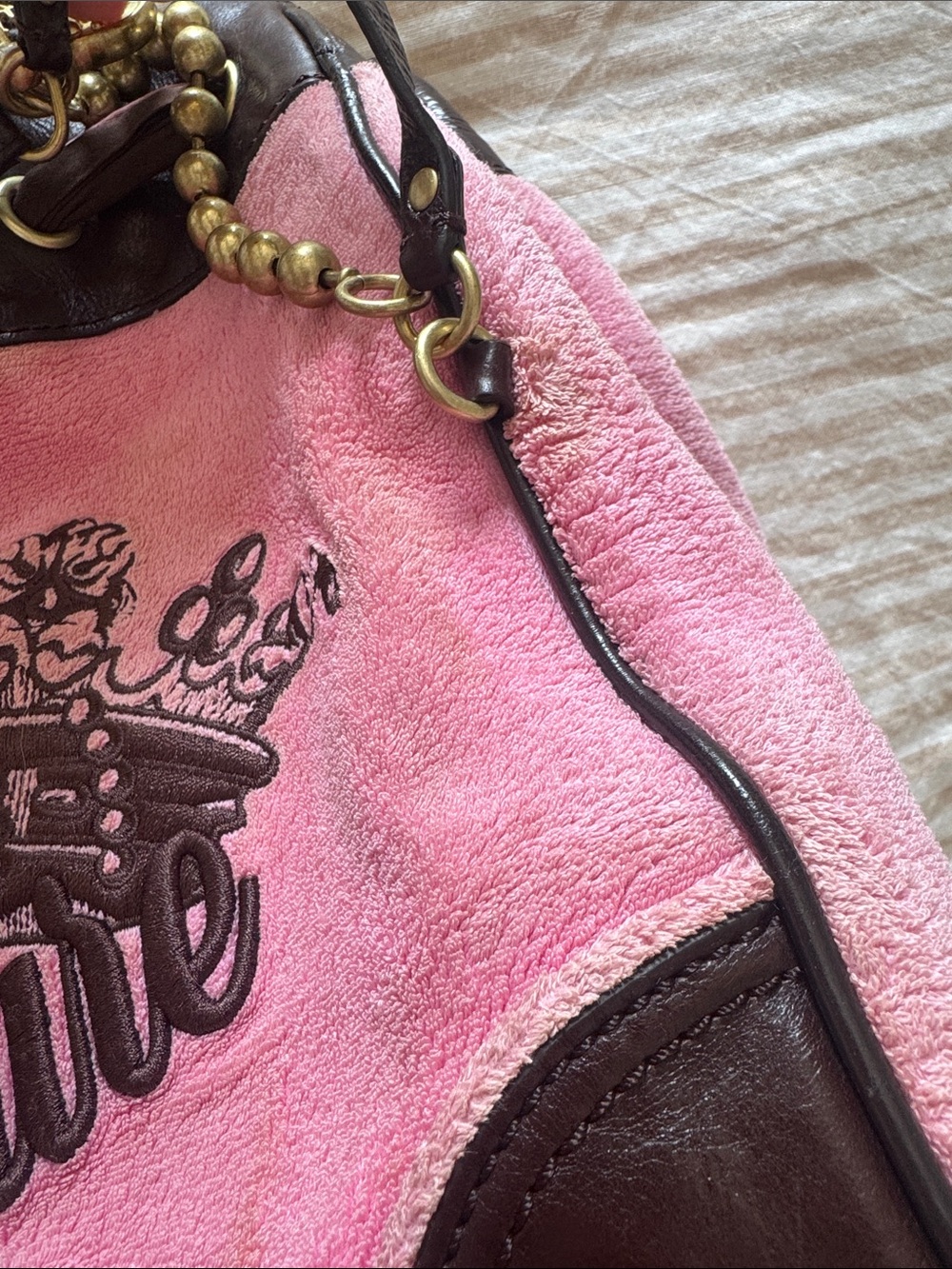 Vintage RARE Juicy Couture Pink Shoulder Bag with Dark Brown Trim and Charm - Picture 9 of 12